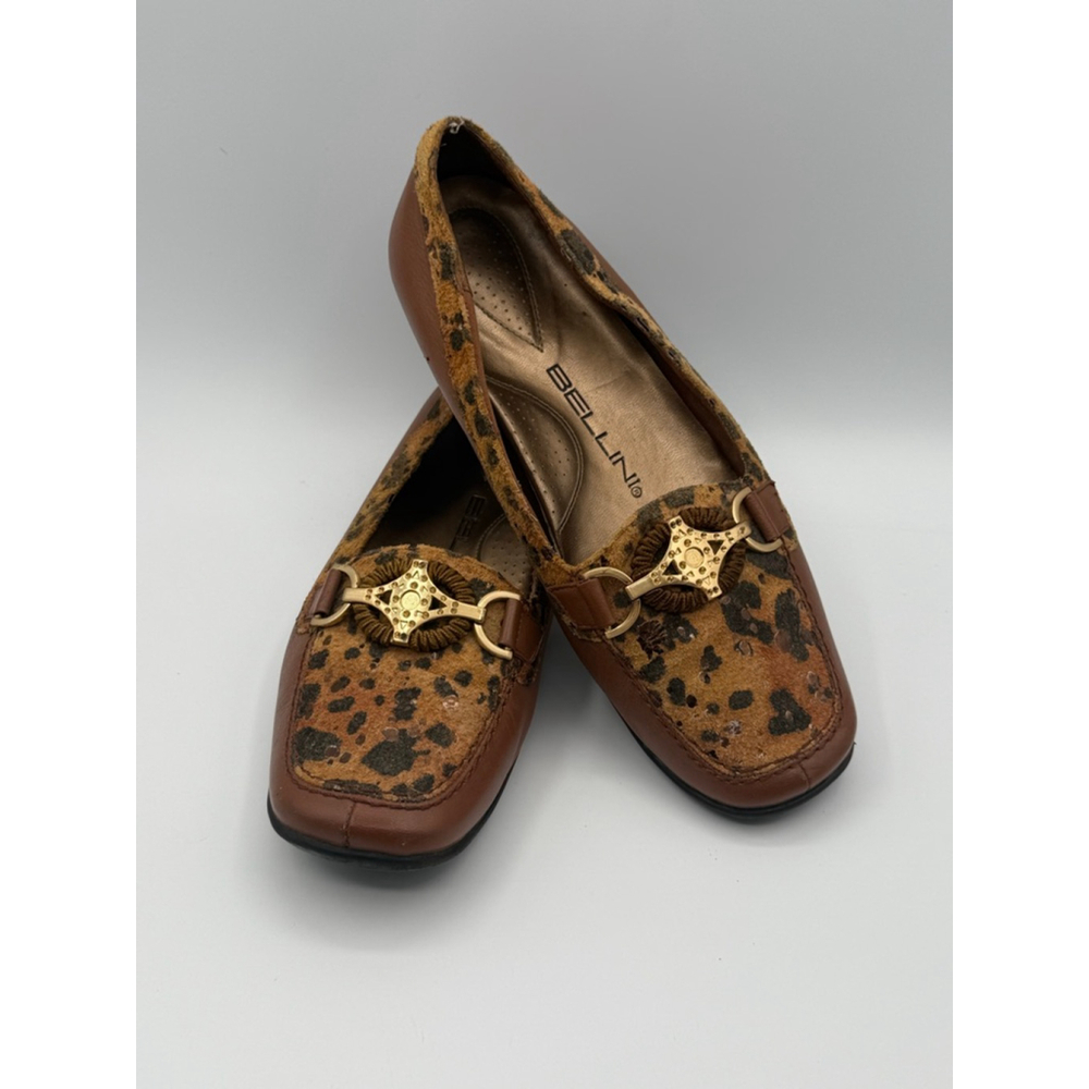 Bellini Animal Print Loafers 6.5 – Brown Leather Slip-On Shoes